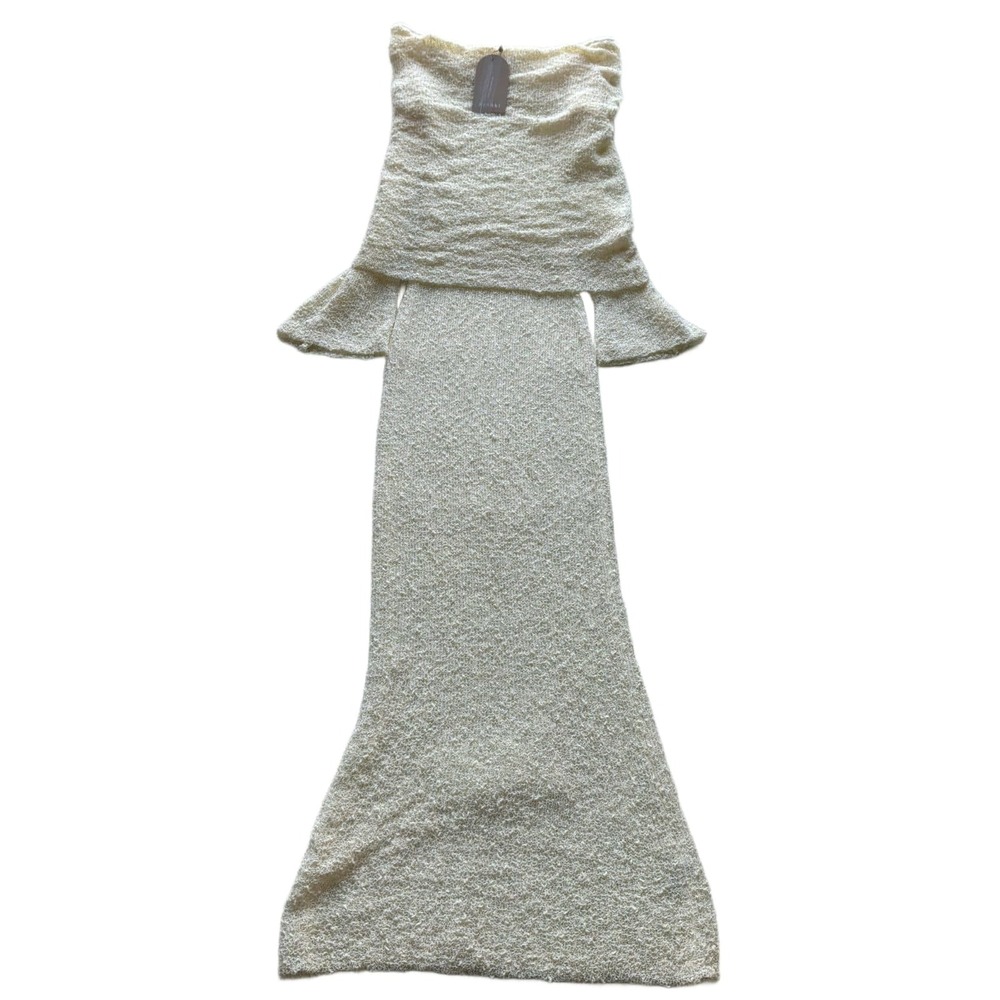 MESHKI Marisol Off Shoulder Boucle Maxi Dress Cream Ivory Knit Long Sleeve NWT